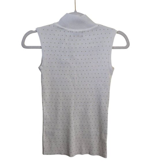 T Tahari NWT Ivory Gold Studded Ribbed Mock Neck Sleeveless Top Size XS - Picture 2 of 6